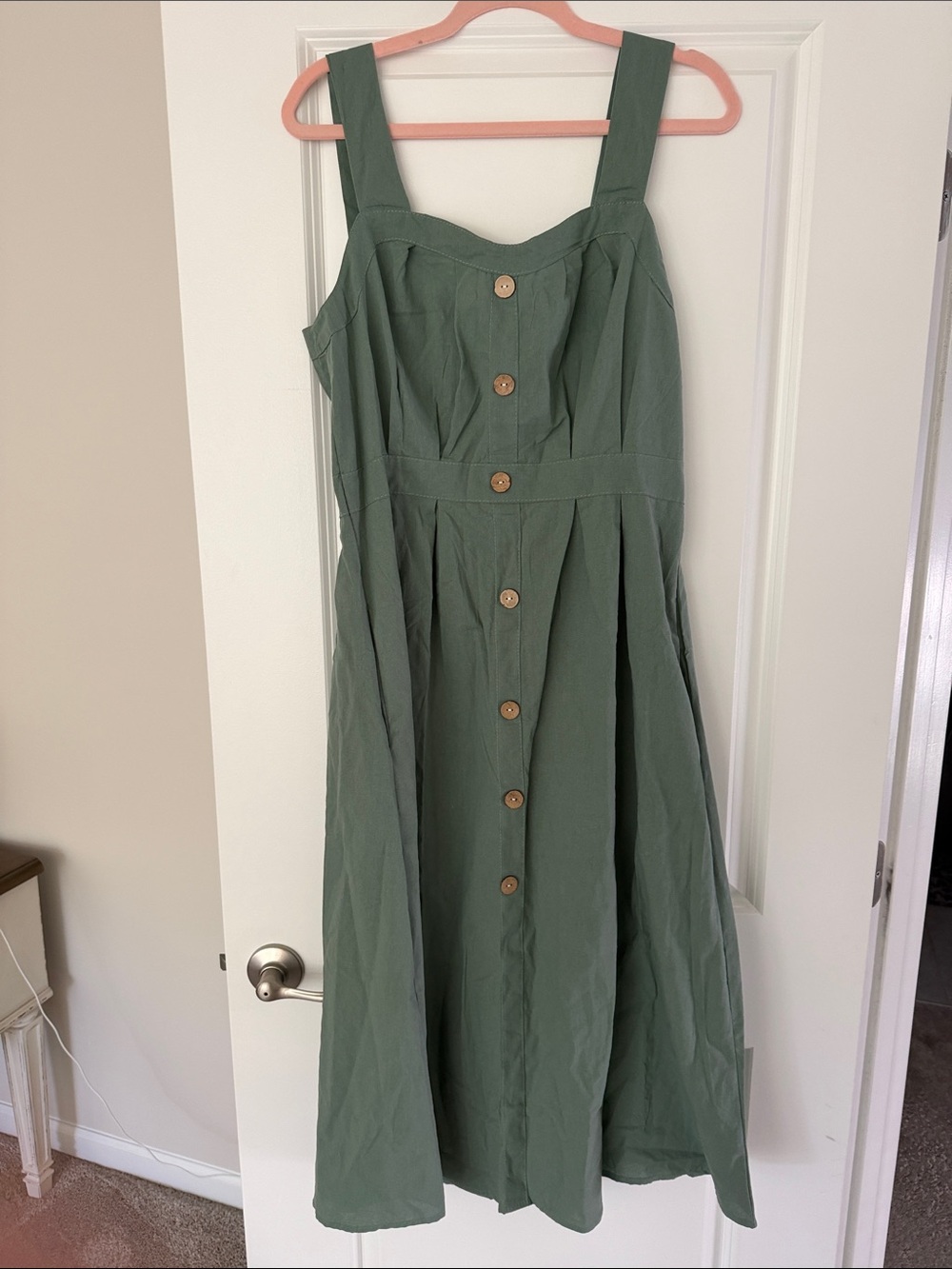 Amazon Olive Green Button-Front Midi Dress